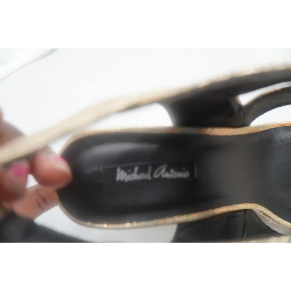 Michael Antonio Gerey Met Metallic Gold Strappy Espadrille Open Toe Wedge Size 9